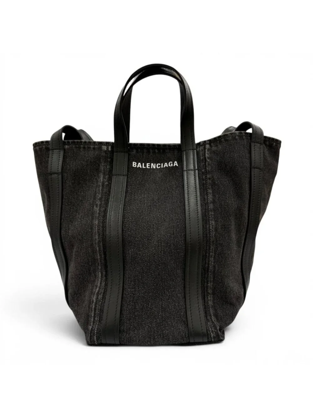 Balenciaga Everyday North South Small Denim Leather 2-Way Shoulder Handbag Black